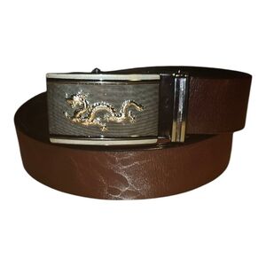 Brown Leather Belt with Dragon Buckle